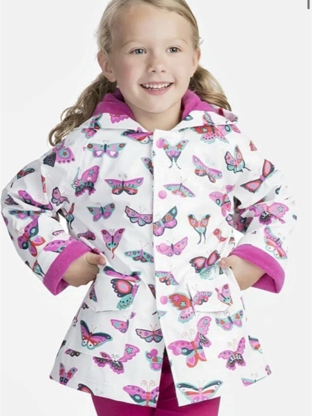 Hatley Violet Butterflies Rain Jacket in White & Pink